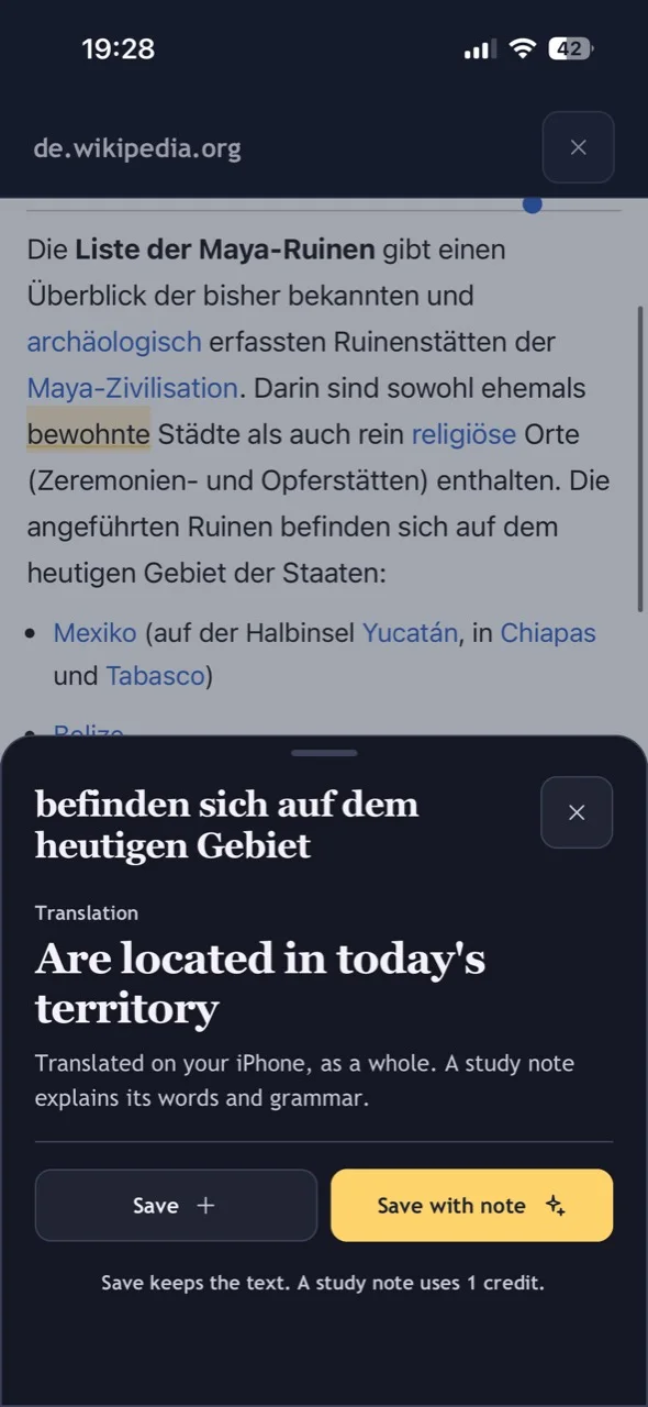 A phrase translated while reading German Wikipedia inside Linota