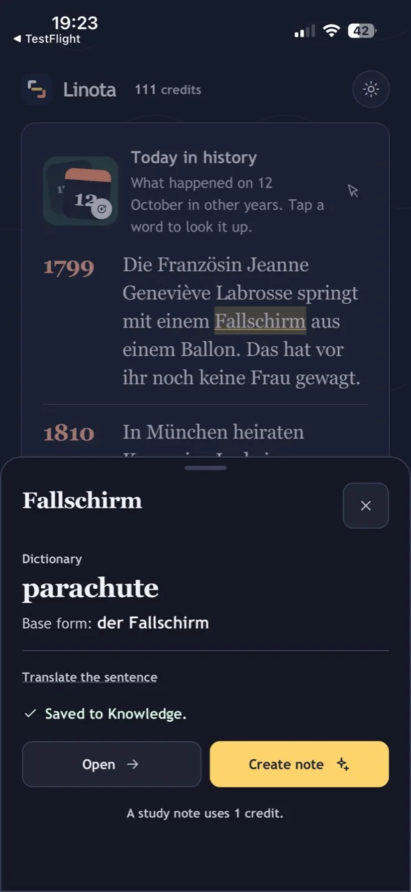 Fallschirm with its dictionary meaning and base form