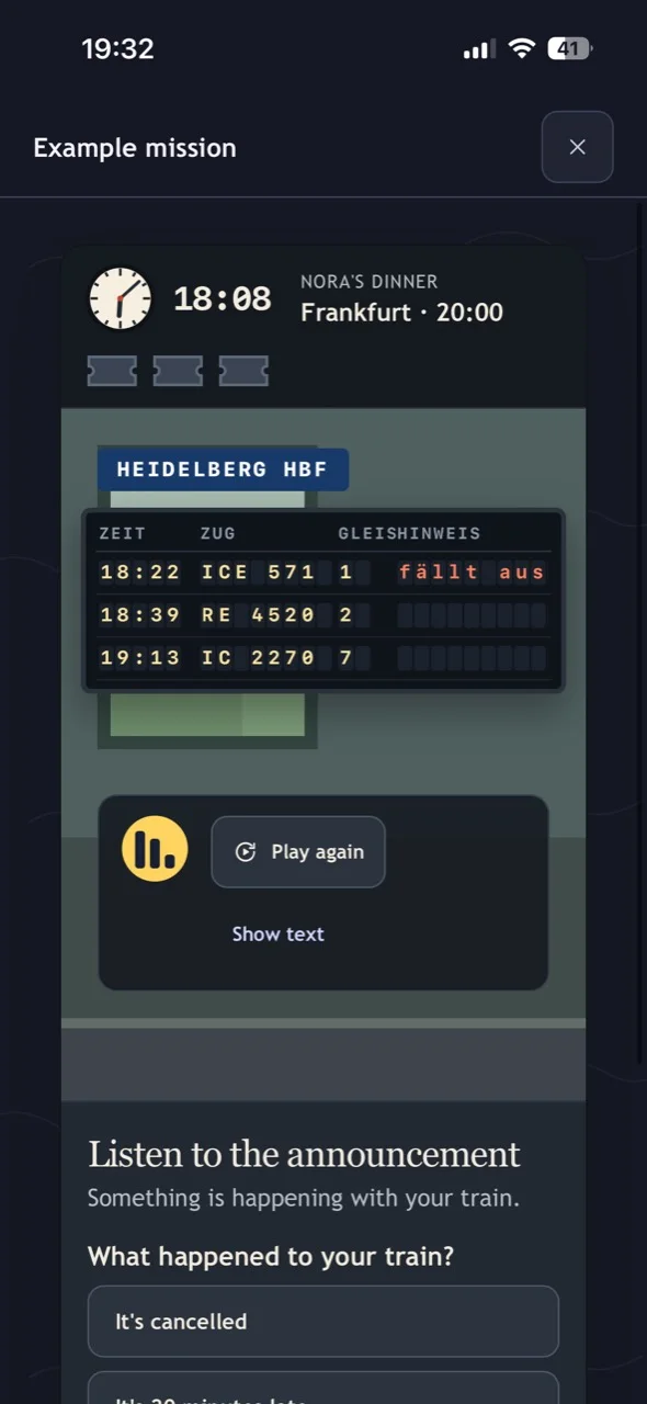 The free example mission: the departures board at Heidelberg Hbf