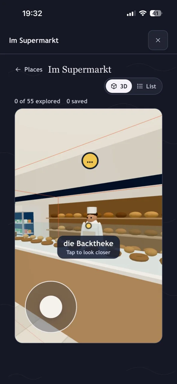 Exploring the 3D supermarket, with the bakery counter in view
