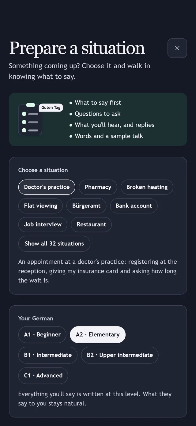Prepare a situation, with Doctor's practice chosen