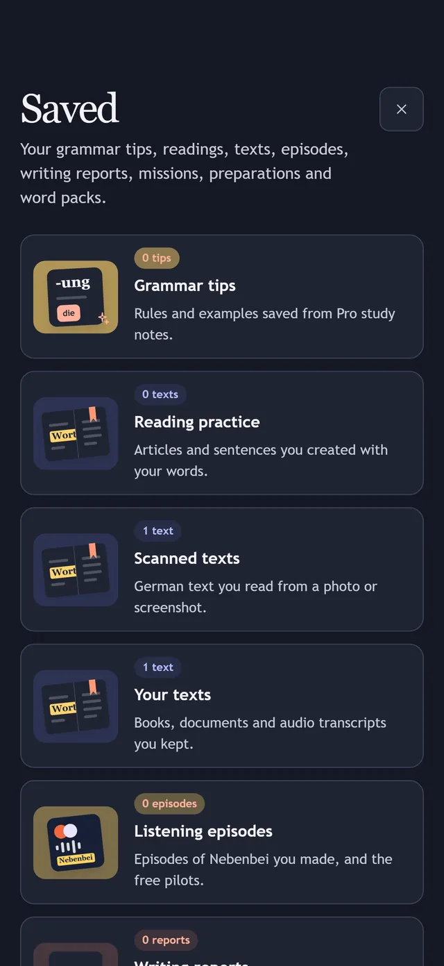 Saved, with grammar tips, reading practice, scanned texts and your texts
