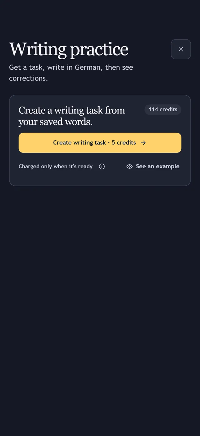 Writing practice, ready to create a task from your saved words