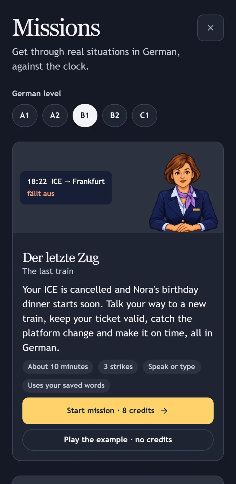 Missions: real situations, answered in your own German