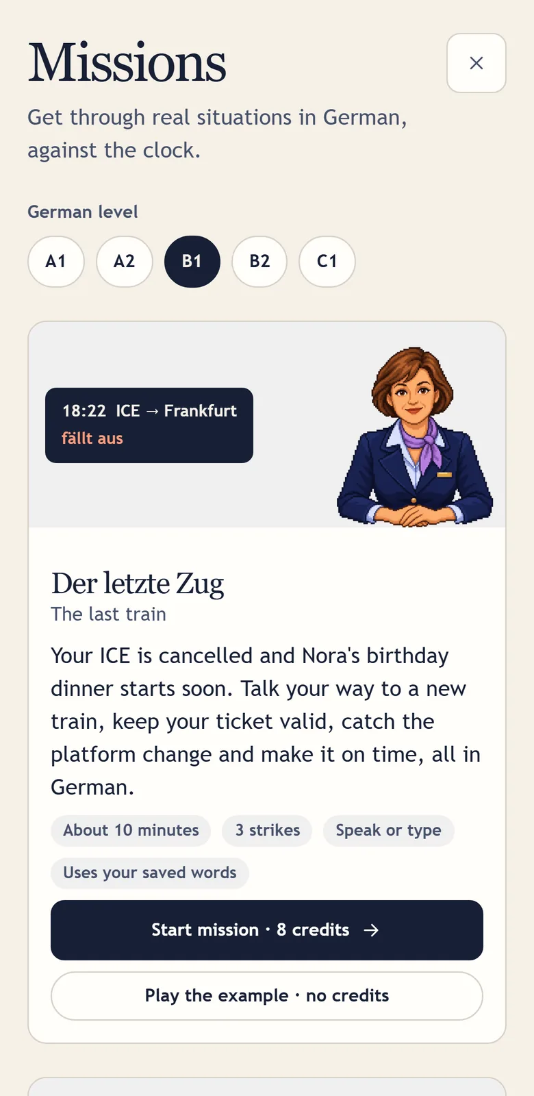 Missions: real situations, answered in your own German