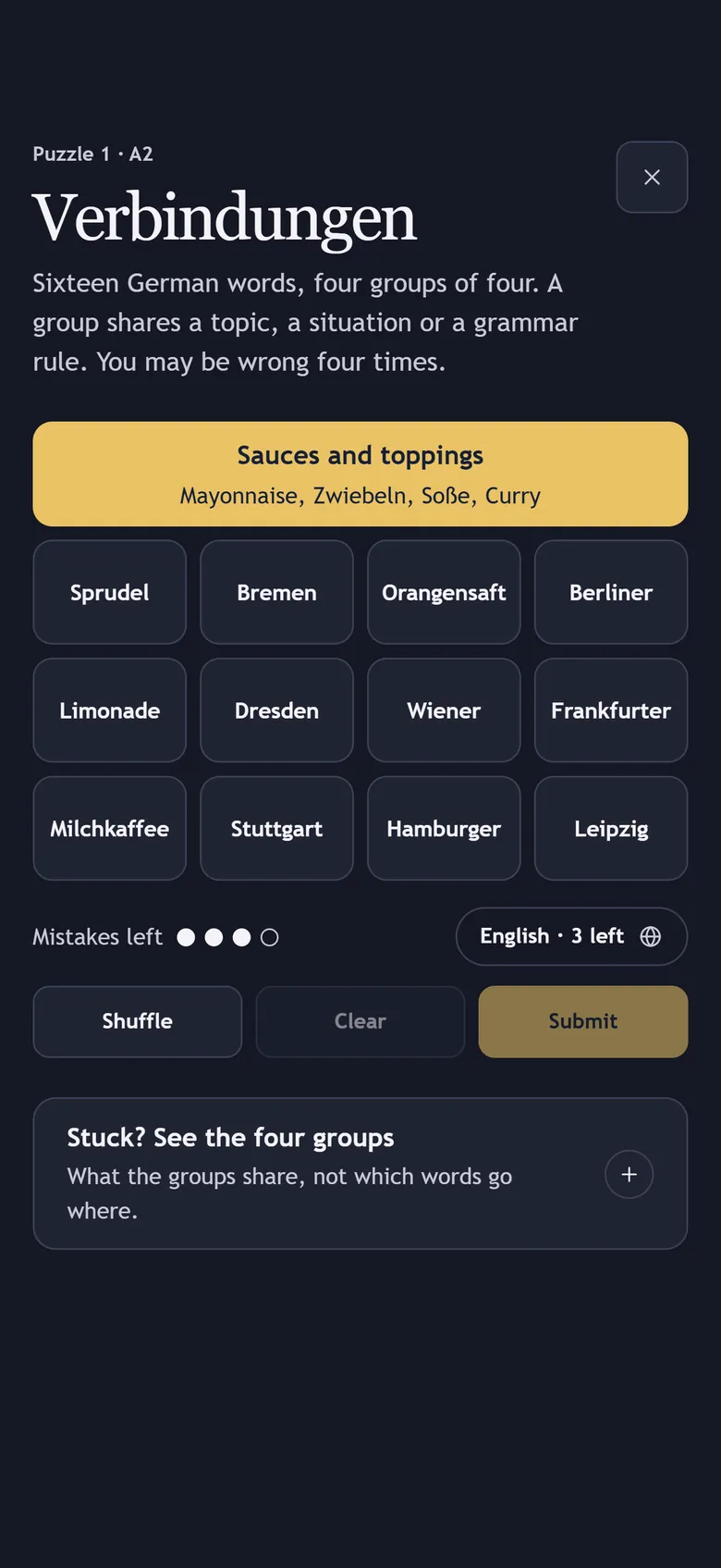 Verbindungen, the daily puzzle